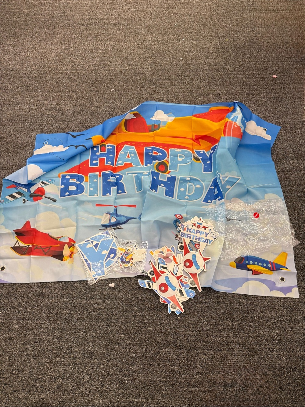 Happy Birthday Airplane Party Backdrop - Blue & Red